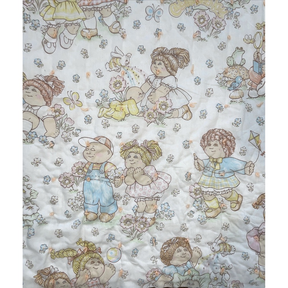 Vintage 1983 Cabbage Patch Kids Comforter Twin Beige Floral Retro 80s 91x62